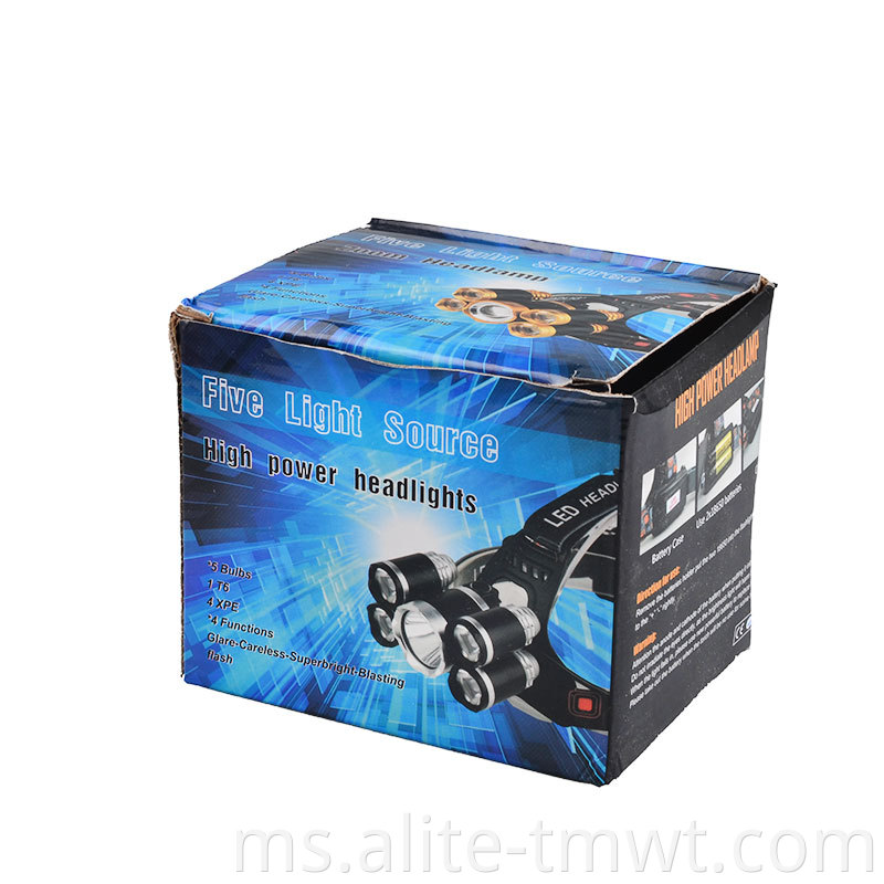 5 LED Headlamp T6 4xr2 LED Zoom 18650 Headlamp LED Waterproof Power yang boleh dicas semula